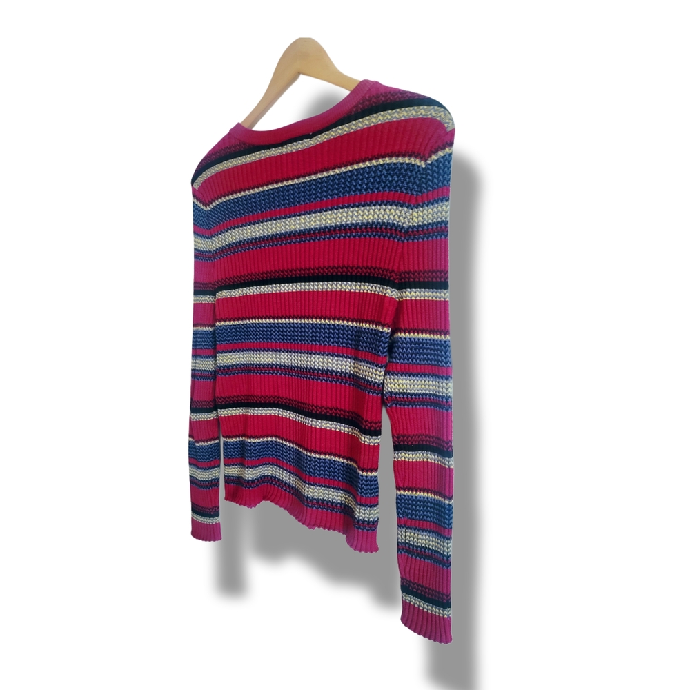 🌿"It's Our Time" Women's Multicolor Striped Rib-Knit Sweater Size Med-XXL 1Size - Picture 8 of 11
